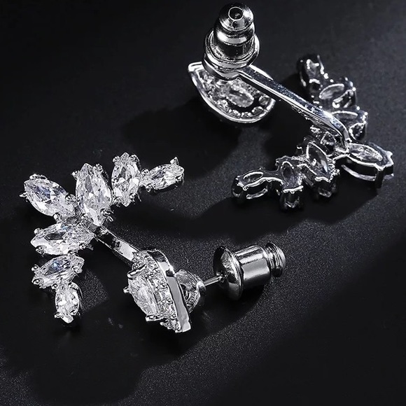 Silver Simulated Diamond Jacket Earrings - Picture 3 of 5